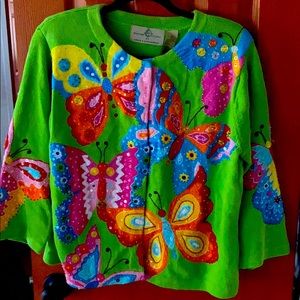 Bright Lime Green Sweater In Butterflies Sequins